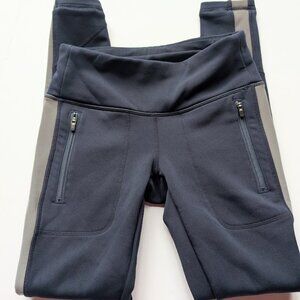 Athleta Navy Street To Summit Fleece Lined Leggings Reflective Side Trim Sz:XXS